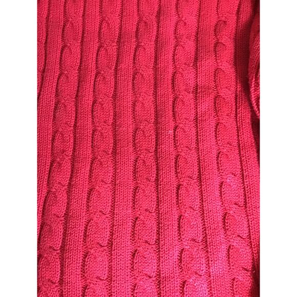 LL Bean Women Cable Knit Fisherman Sweater Sz.2X Red Wool Heavyweight Cardigan - Picture 5 of 10